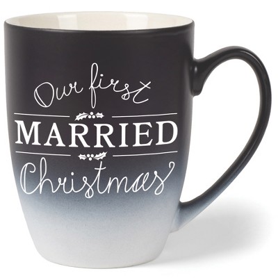 Elanze Designs Our First Married Christmas Two Toned Ombre Matte Black and White 12 ounce Ceramic Stoneware Coffee Cup Mug