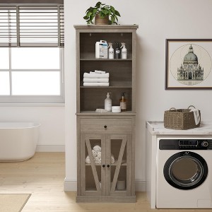 Tall Narrow Bathroom Storage Cabinet, Freestanding Thin Bathroom Cabinet for Small Spaces, Modern Bathroom Storage Cabinets with Shelves and Drawer - 1 of 4