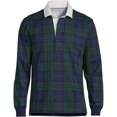 Lands' End Men's Long Sleeve Stripe Rugby Shirt - Small - Evergreen  Blackwatch Plaid