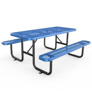 COWLOWN Blue 72" Expanded Metal Rectangular Picnic Table with Convenient Umbrella Hole for Outdoor Gatherings - 1 of 4