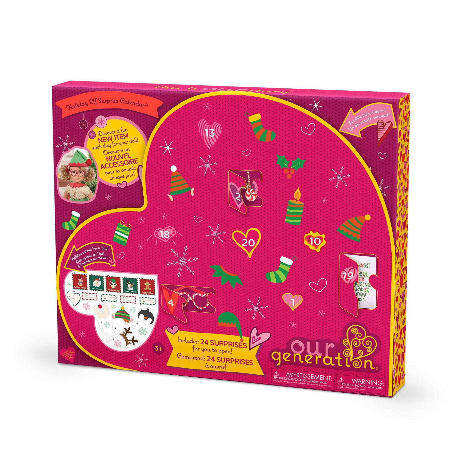 Our Generation Holiday Elf Surprise Advent Calendar Christmas Countdown Accessories for 18" Dolls: Includes 31 Doll Size Items