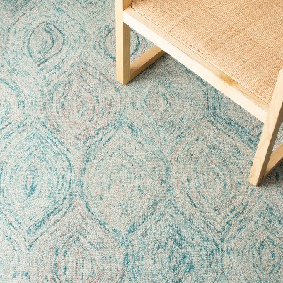 Off-White and Sea Blue Hand-Tufted Wool 4' x 6' Rug