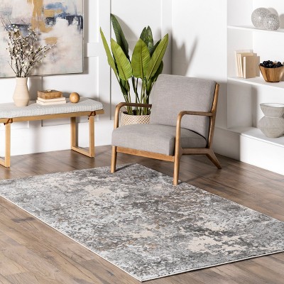Gray Abstract Recycled Synthetic Rectangular Area Rug 6' 7" x 9'