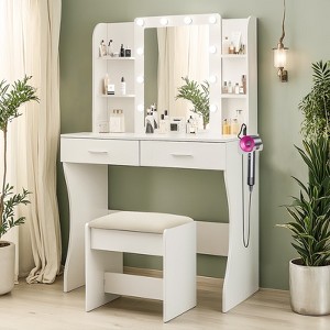 Vanity Desk with Mirror and Lights, Makeup Vanity with Drawer & Storage Cabinet, 3 Adjustable Lighting Colors - 1 of 4