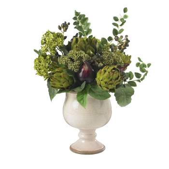 15" x 17" Artificial Artichoke and Hydrangea Flower Plant Arrangement in Planter - Nearly Natural