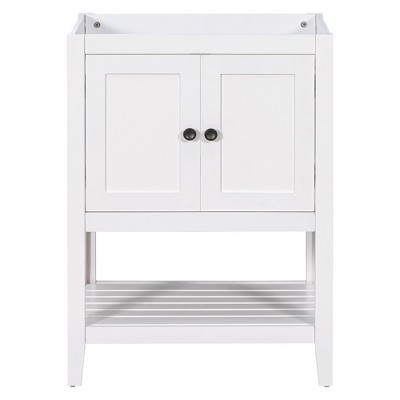 24" Bathroom Vanity Base Only, Soild Wood Frame, Bathroom Storage Cabinet with Doors and Open Shelf