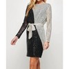 Women's Sequin Color Blocked Long Sleeve Dress With Sash - SEE AND BE SEEN - 4 of 4