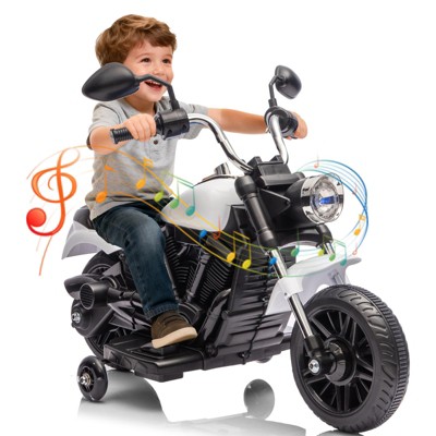 12V Kids Ride on Motorcycle, 3-Wheel Toddler Electric Motorcycle with Training Wheels, Headlight Horn & Music for Boy Girl Ages 3-5