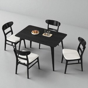 5-Piece Mid-Century Modern Dining Table Set with Faux Wood Tabletop and 4 Upholstered Rubberwood Chairs for Kitchen or Dining Room - 1 of 4