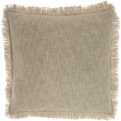 HomeRoots 22" Taupe Cotton Throw Pillow With Fringe