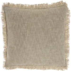 HomeRoots 22" Taupe Cotton Throw Pillow With Fringe - 1 of 4