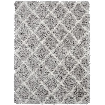 Image of Nourison Ultra Plush Shag ULP02 Gray/White Indoor Area Rug - 5' x 7'