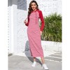 Women Stripe Pocket Knee Length Slim Casual Pullover Hoodie Maxi Dress Long Sleeve Drawstring Sweatshirt Dresses - 3 of 4