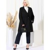 Women's Plus Size Coats Notched Lapel Single Breasted Cinched Waist Winter Pea Long Coat Black 2X Black 2X - 3 of 4
