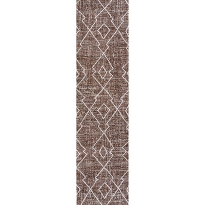 Carwa Brown and Beige Diamond Trellis Runner Rug