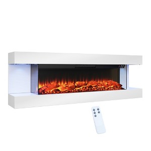 CLIHOME Wall Mounted LED Electric Fireplace with Floating Mantel, 12 Flame Color and Timer - 1 of 4