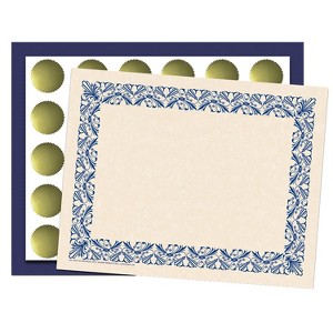 Hayes Publishing Art Deco Set - Blue Border Paper, Plain Folders, Gold Seals - 1 of 3