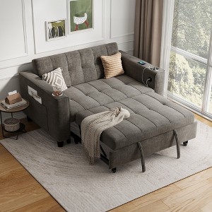 3-in-1 Convertible Sofa Bed, 54" Pull Out Sleeper Sofa with Charging Station & Cup Holder - 1 of 4