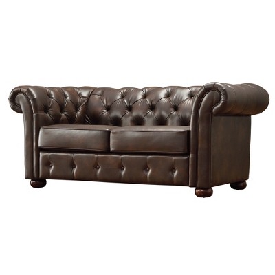 Druld Tufted Loveseat Tufted Leather Brown - Inspire Q