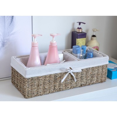 Seagrass Rectangular Storage Baskets with White Lining, Set of 3