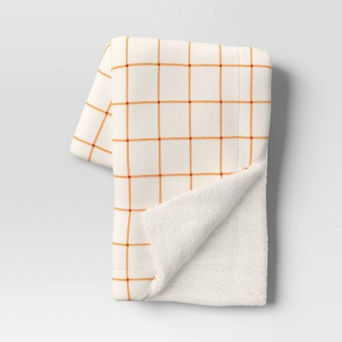 Windowpane Plush with Shearling Reverse Throw Blanket Cream Orange Threshold