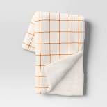 Windowpane Plush with Shearling Reverse Throw Blanket Cream/Orange - Threshold™