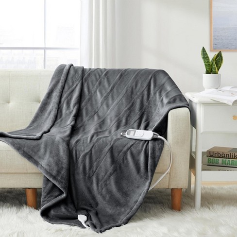 Peace Nest Heated Electric Blanket Throw Fleece with 10 Heat Setting Levels Auto Off Heating Throw Flannel Fabric Dark Gray 50x60 inches