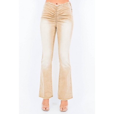 Women's V-cut Ruched Mid Flare Pants - American Bazi
