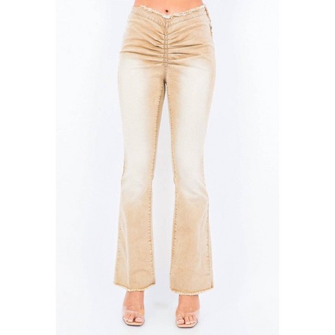 Women's V-cut Ruched Mid Flare Pants - American Bazi - image 1 of 4