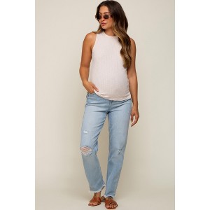 PinkBlush Light Blue Distressed Frayed Hem Maternity Jeans - 1 of 4