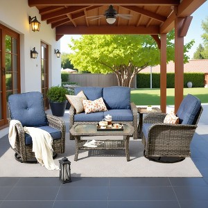 XIZZI Outdoor Patio Swivel Chair Conversation Set, 3/5/7/8 Piece Sofa Sets w/ Side Table, 360° Swivel Seats & Optional Coffee Table/Loveseat - 1 of 4