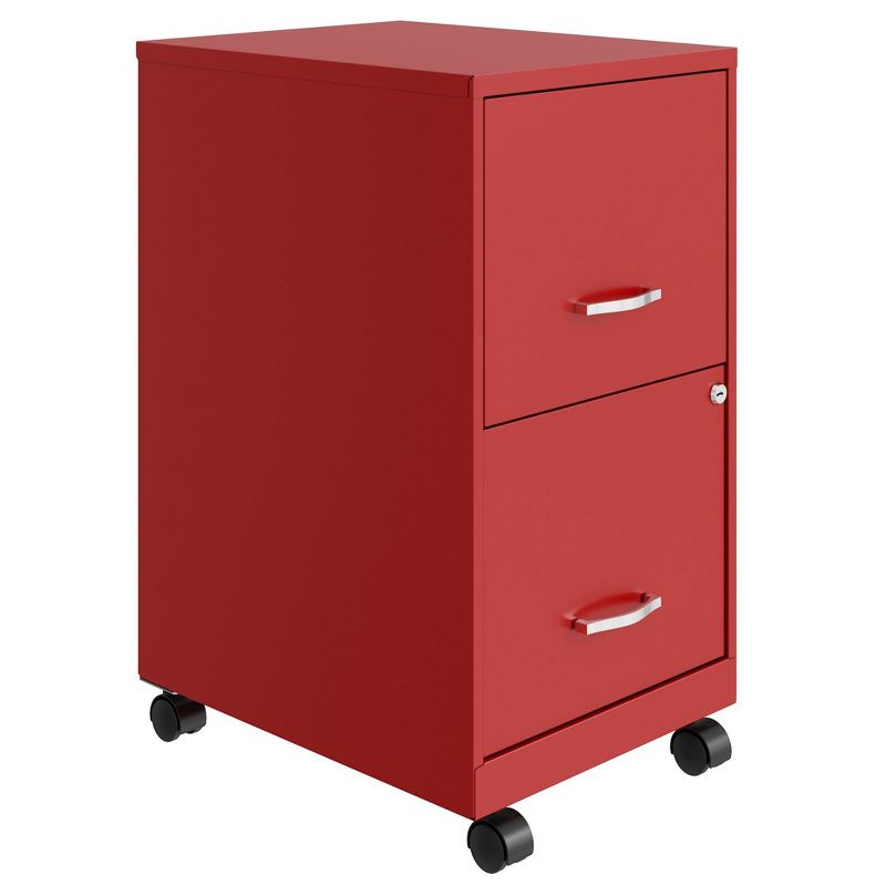 Space Solutions 18 Inch Wide Metal Mobile Organizer File Cabinet for Office Supplies and Hanging File Folders with 2 File Drawers, Red, 1 of 6