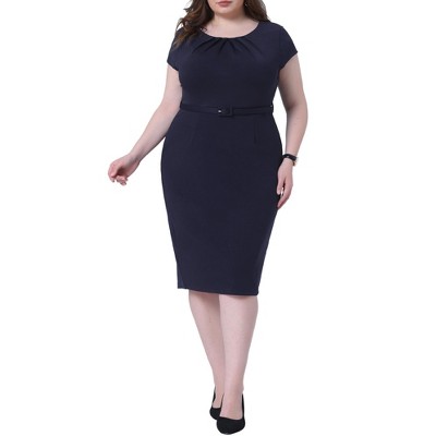 Agnes Orinda Women's Plus Size Vintage Belt Work Office Midi Pencil Bodycon Dress