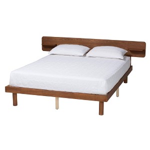 Baxton Studio Queen Morana Wood Platform Bed with Built in Shelf Walnut Brown: Mid-Century Design, No Box Spring Needed - 1 of 4