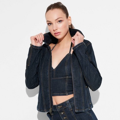 Women's Seamed Denim Moto Jacket - Wild Fable™ Dark Wash
