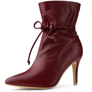 Allegra K Women's Pointed Toe Drawstring Pull on Stiletto Heel Ankle Boots - 1 of 4