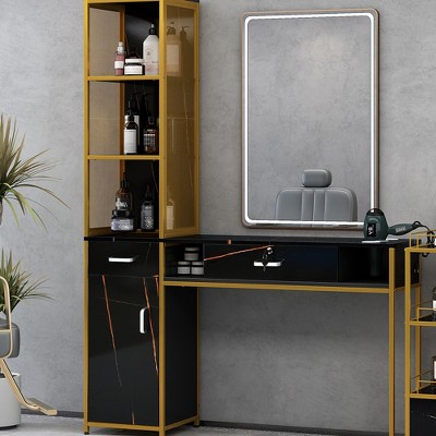 Barber Salon Station, Dresser Salon Station With Lockable Drawer, Left Shelf, Storage Cabinet, Beauty Spa Equipment, Barber Station Storage Cabinet
