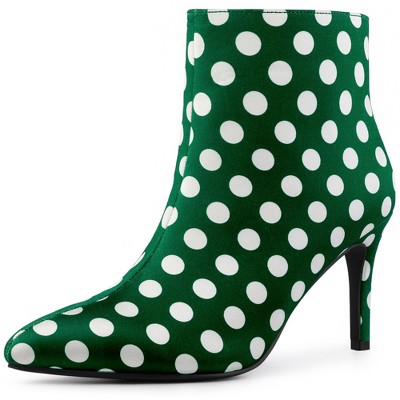 Allegra K Women's Polka Dots Pointed Toe Side Zip Stiletto High Heel Ankle Boots