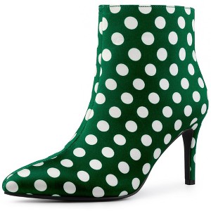 Allegra K Women's Polka Dots Pointed Toe Side Zip Stiletto High Heel Ankle Boots - 1 of 4