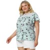 Agnes Orinda Women's Plus Size Floral Printed Lace Panel Keyhole Back Flare Sleeve Blouses - 4 of 4