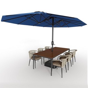 TackView 15FT Large Patio Umbrella with Base Included, Double-Sided Rectangle Market Umbrella with Cross Base and Sandbag for Pool Garden - 1 of 4