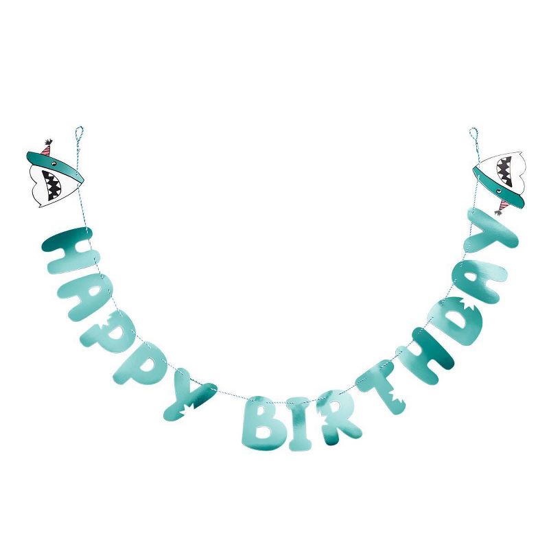 &#34;Happy Birthday&#34; Shark Banner Teal - Spritz&#8482;, 1 of 5