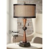 Franklin Iron Works Rustic Farmhouse Table Lamp with USB Outlet Workstation Base 28.75" Tall Antique Bronze Wood Double Drum Shade Living Room - 2 of 4