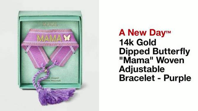 14k Gold Dipped Butterfly &#34;Mama&#34; Woven Adjustable Bracelet - A New Day&#8482; Purple, 2 of 8, play video