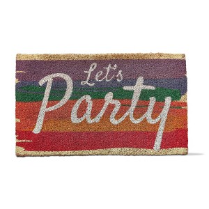 tagltd 1'6" x 2'6" Rainbow Colored Lets Party Sentiment Rectangle Indoor and Outdoor Coir Door Welcome Mat Multicolored - 1 of 2