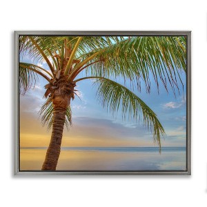 Stupell Industries Sunrise Palm Tree Sky Reflection Black Framed Floater Canvas Wall Art - 1 of 4