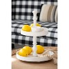 D11.8x15.4in Two-Tiered Round Wooden Tray, White - 3 of 4