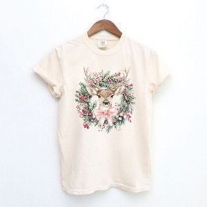 Simply Sage Market Women's Coquette Deer Wreath Short Sleeve Garment Dyed Tee - 1 of 4