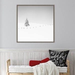 Amanti Art 30"x30" Lone Tree in Snow by Alexej Schulz Framed Canvas Wall Art Print - 1 of 4