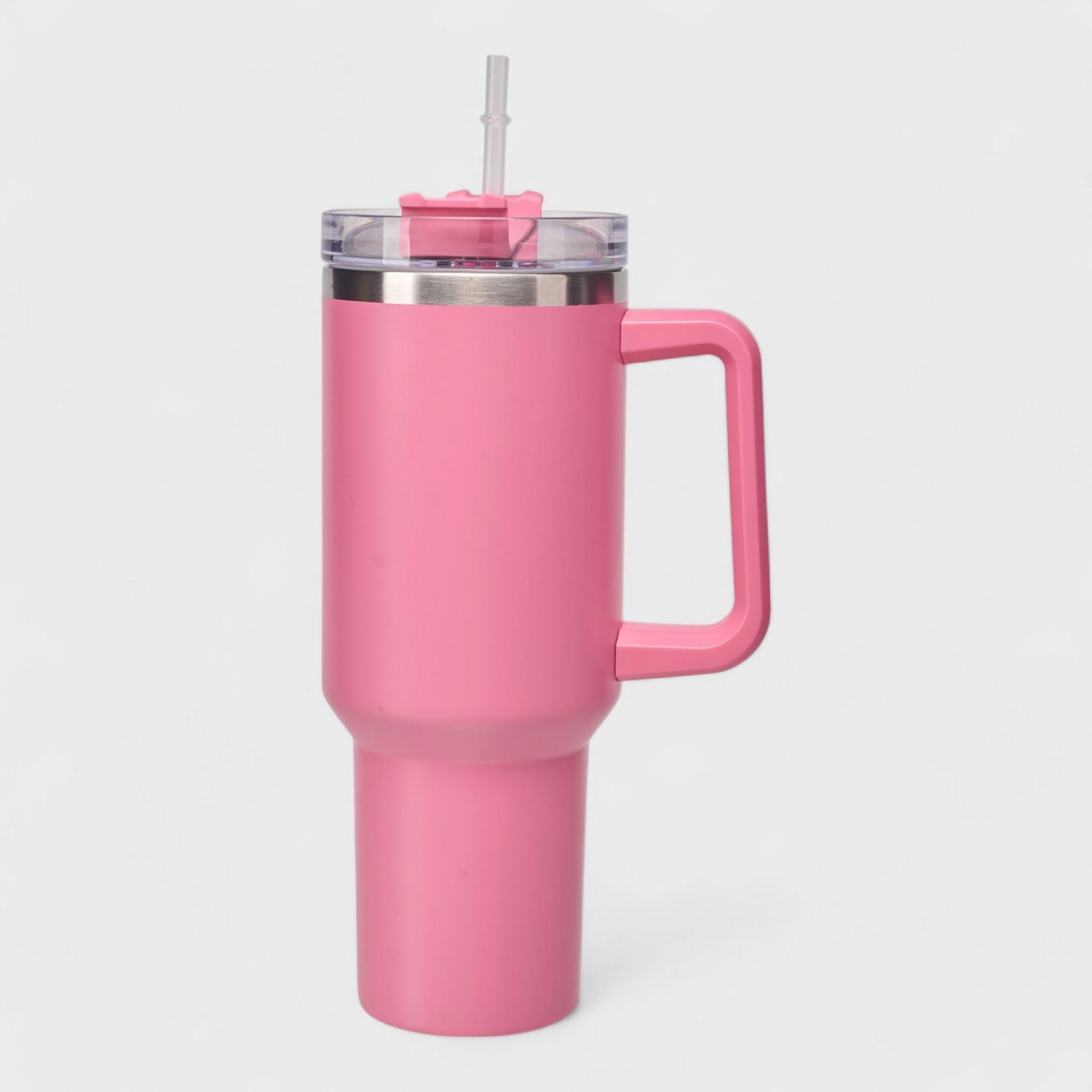 40oz Stainless Steel Insulated Tumbler with Handle and Straw Lid in Hot Pink